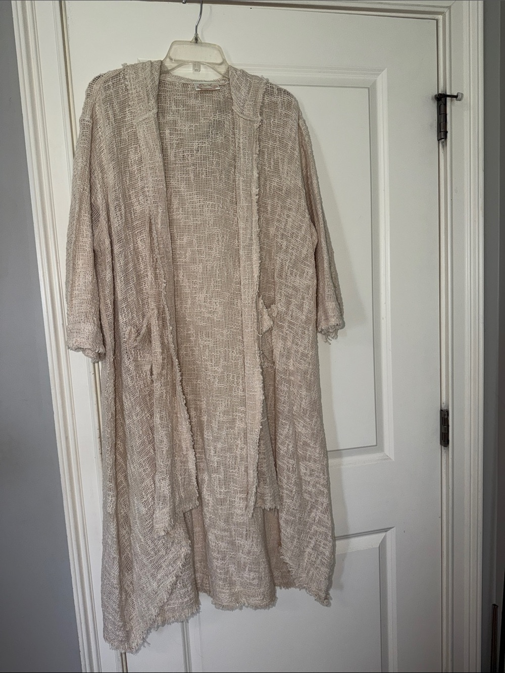 Lightweight Beige Open-Front Hooded Cardigan